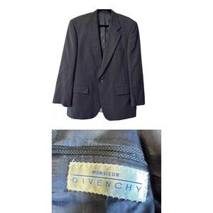 Monsieur Givenchy‎ Blazer Mens 42R Black Suit Jacket Sport Coat Two Button US